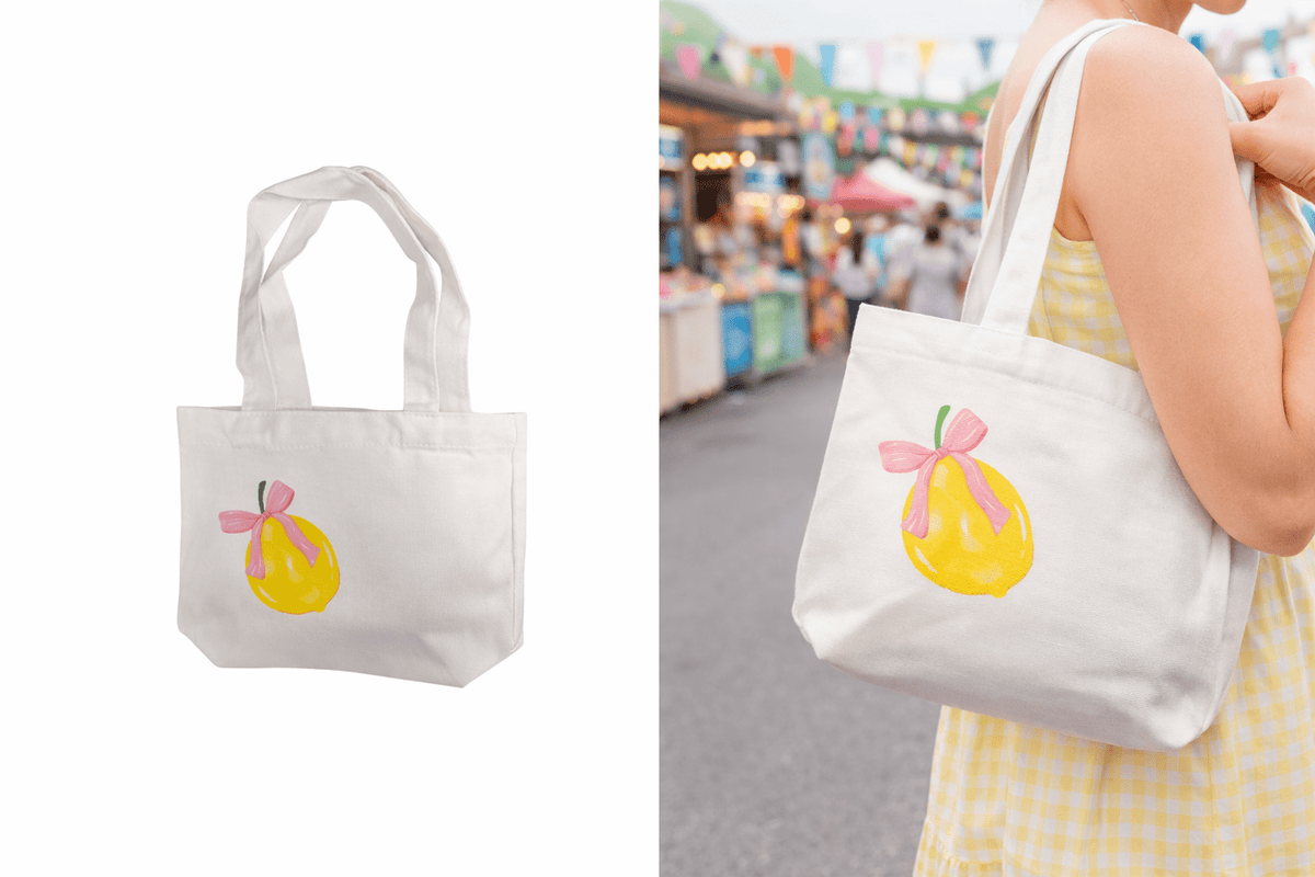Lemon Bow Canvas Mini Tote Bag | Coquette Festival Everyday Carry - Splash of Charm