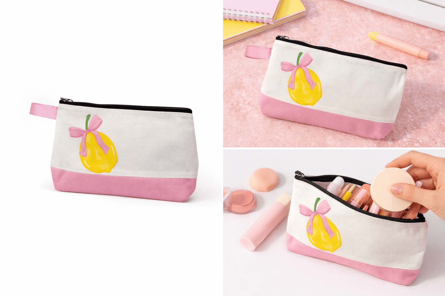 Lemon Bow Canvas Zipper Pouch | Pencil Case & Makeup Bag - Splash of Charm