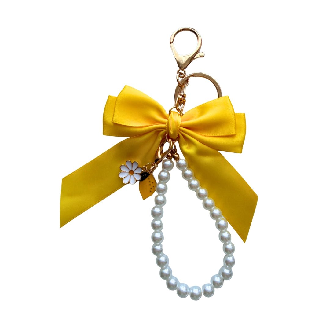 Lemon Bow Pearl Purse Charm | Citrus Handbag Charm Accessory - Splash of Charm