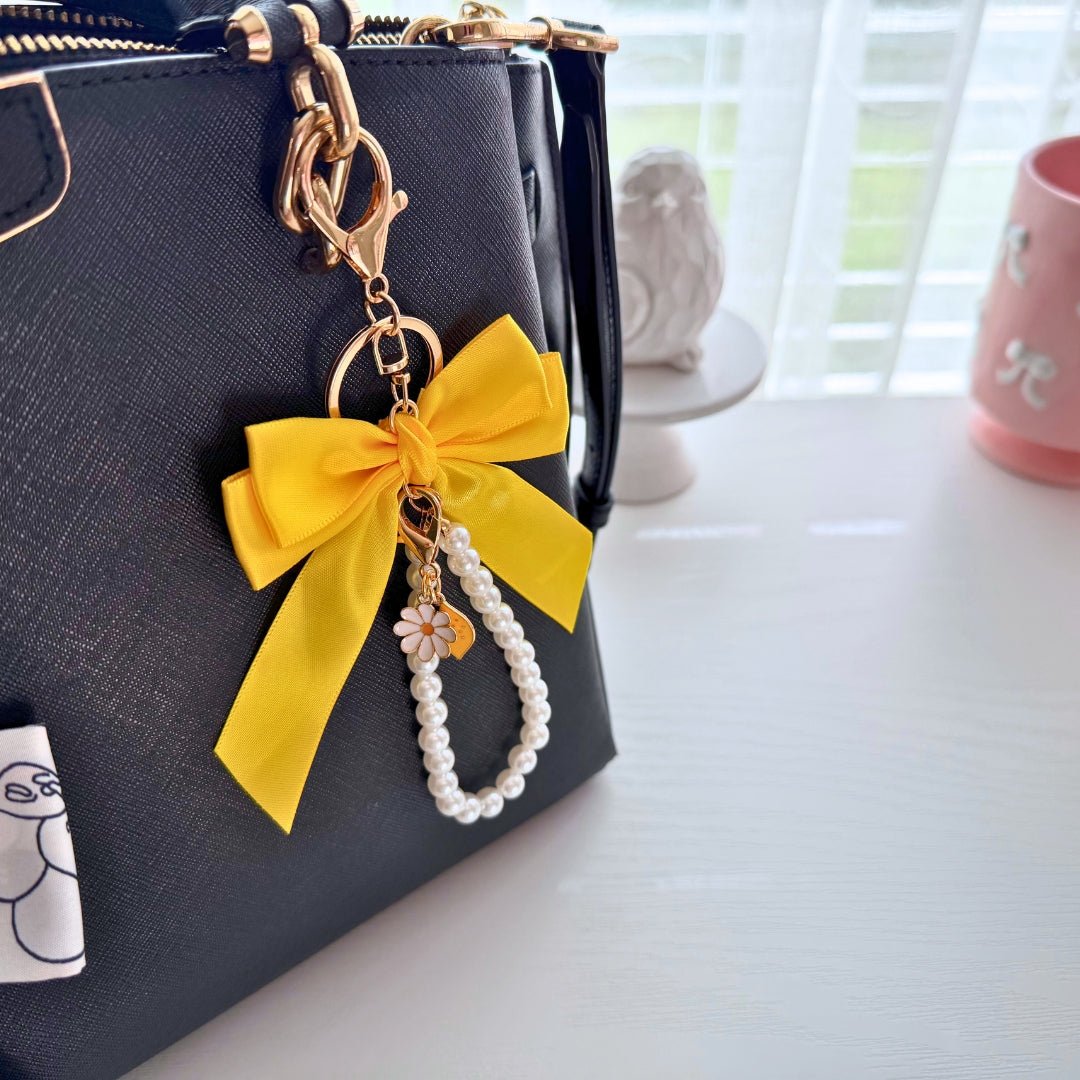 Lemon Bow Pearl Purse Charm | Citrus Handbag Charm Accessory - Splash of Charm