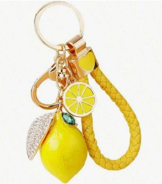 Lemon Charm Wristlet Keychain | Faux Leather Key Ring - Splash of Charm