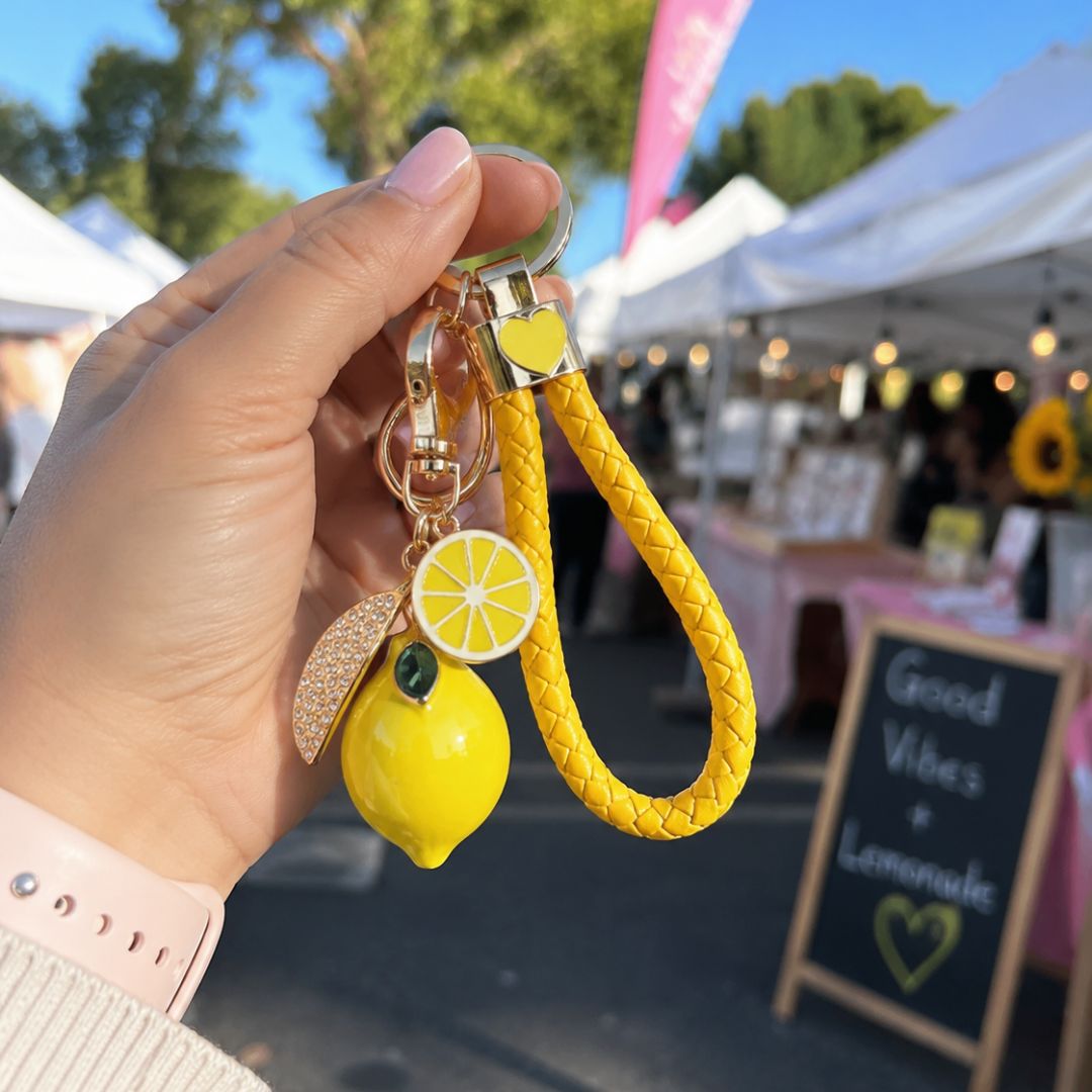 Lemon Charm Wristlet Keychain | Faux Leather Key Ring - Splash of Charm