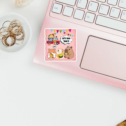 Let’s Taco ‘Bout It Cute Food Sticker – Funny Capybara & Hamster Vinyl Decal - Splash of Charm