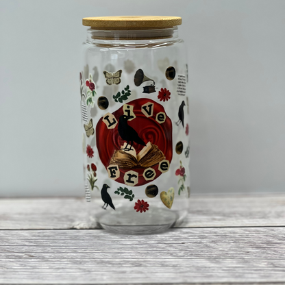 Live Free Crow Beer Can Glass Tumbler – Vintage Vibe Aesthetic Glass, Gothic Crow Design for Free Spirits - Splash of Charm