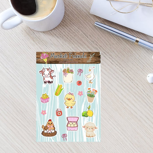 Market Friends Sticker Sheet | 4x6 Matte Planner Stickers - Splash of Charm