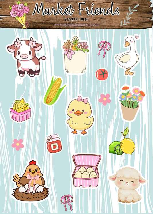 Market Friends Sticker Sheet | 4x6 Matte Planner Stickers - Splash of Charm