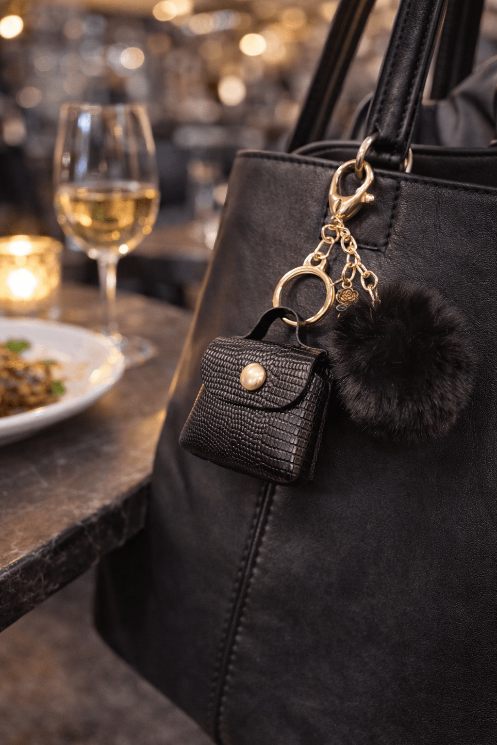 Mini Faux Leather Purse Charm with Pom Pom – Coquette Bag Accessory - Splash of Charm