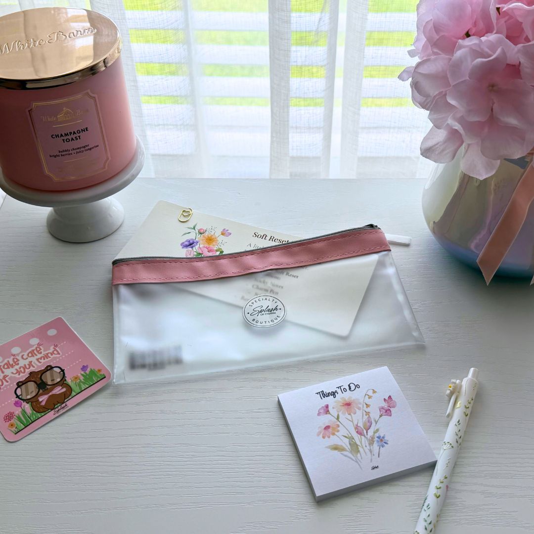 Mini Soft Moment Pouch | Cozy Reset Mini Gift Set with Notepad & Pen - Splash of Charm