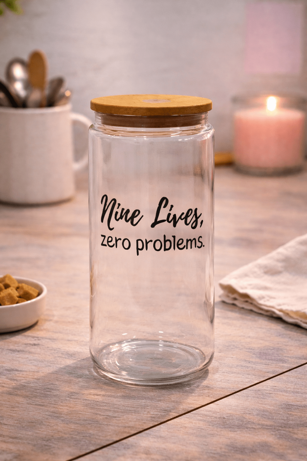 Nine Lives, Zero Problems Beer Can Glass Tumbler – Funny Cat Lover Drinkware - Splash of Charm