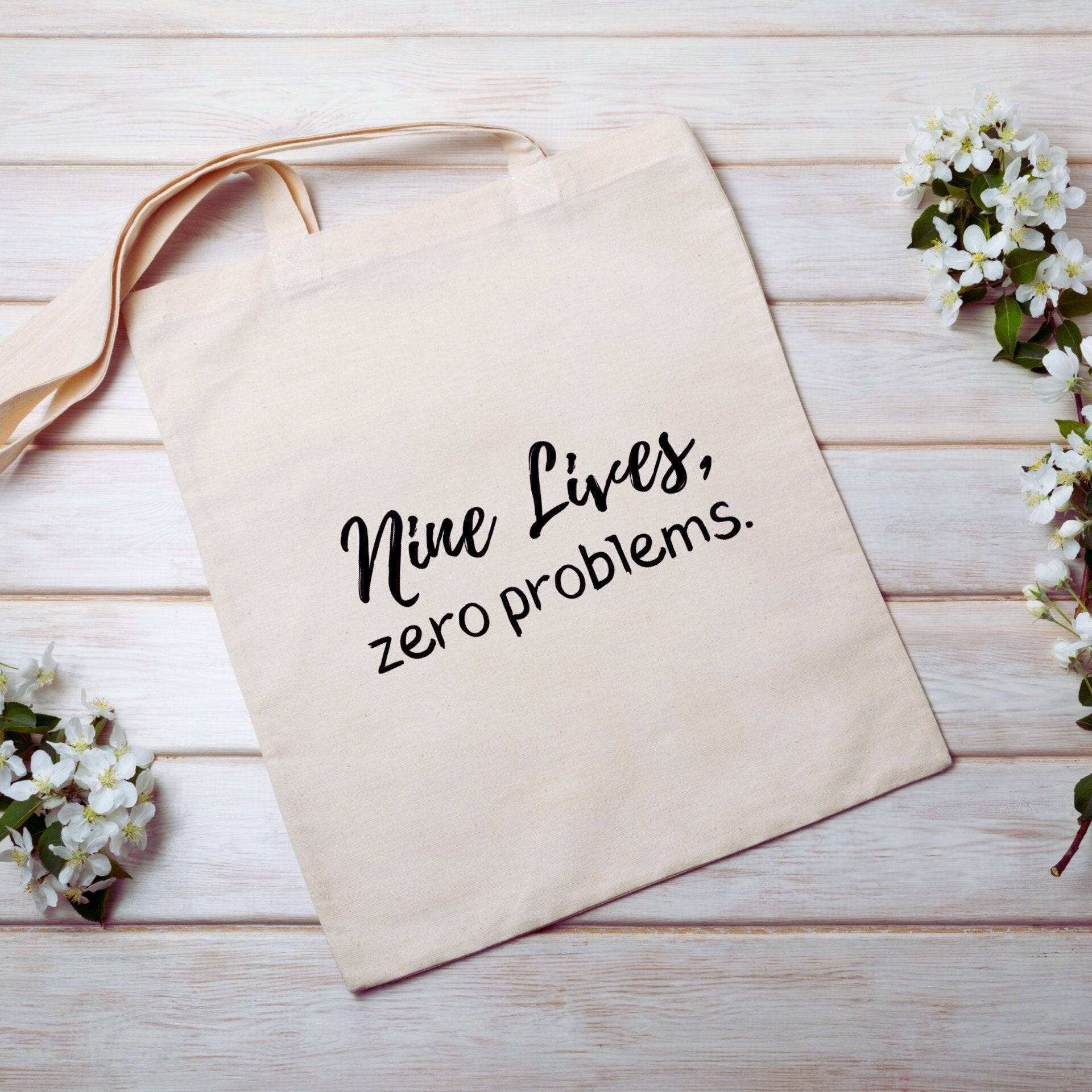 Nine Lives, Zero Problems Mini Tote – Cute Cat Canvas Bag - Splash of Charm