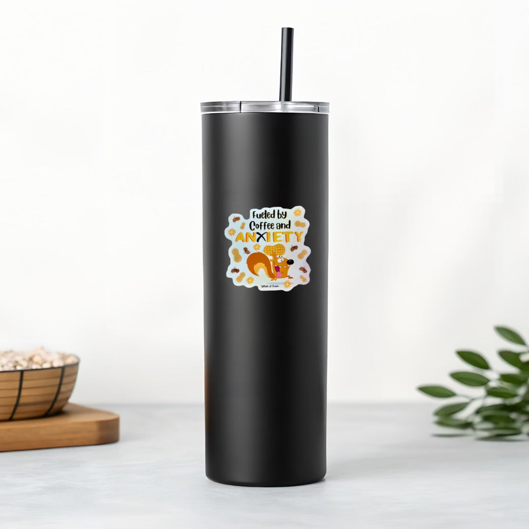 Nutz the Squirrel Fueled by Anxiety and Coffee Sticker – Cute Vinyl Decal - Splash of Charm