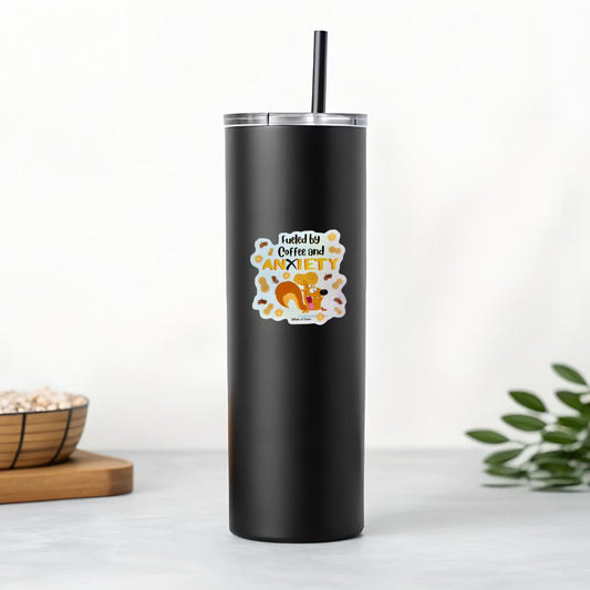 Nutz the Squirrel Fueled by Anxiety and Coffee Sticker – Cute Vinyl Decal - Splash of Charm