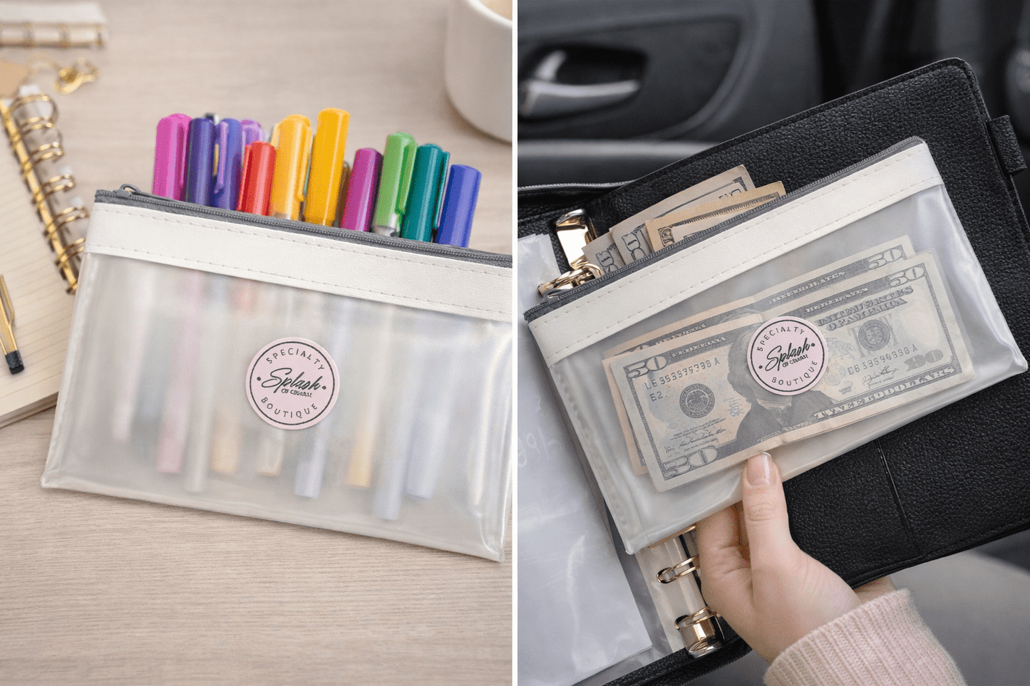 Opaque PVC Budget Pouch | Cash Envelope, Pen & Marker Organizer - Splash of Charm