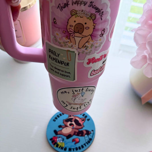 Overstimulated & Seeking Hydration Raccoon Desk Coaster - Splash of Charm