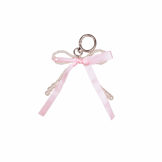 Pearl & Pink Bow Purse Charm – Coquette Ribbon Bag Charm Keychain - Splash of Charm
