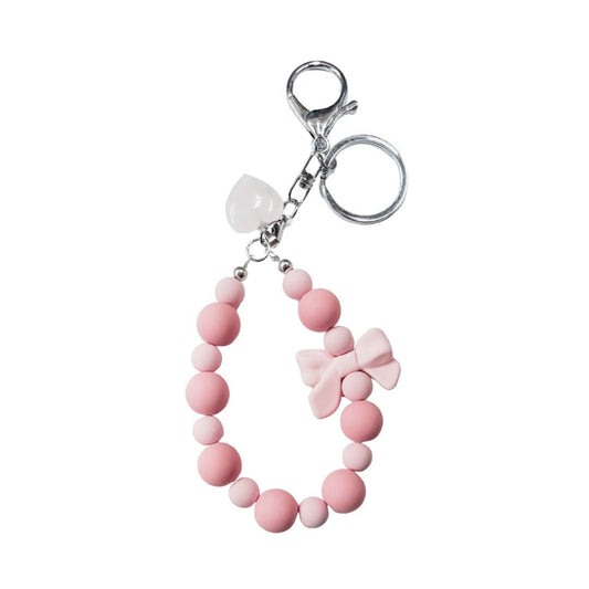 Pink Beaded Bow Wristlet Keychain – Coquette Silicone Key Ring Accessory - Splash of Charm