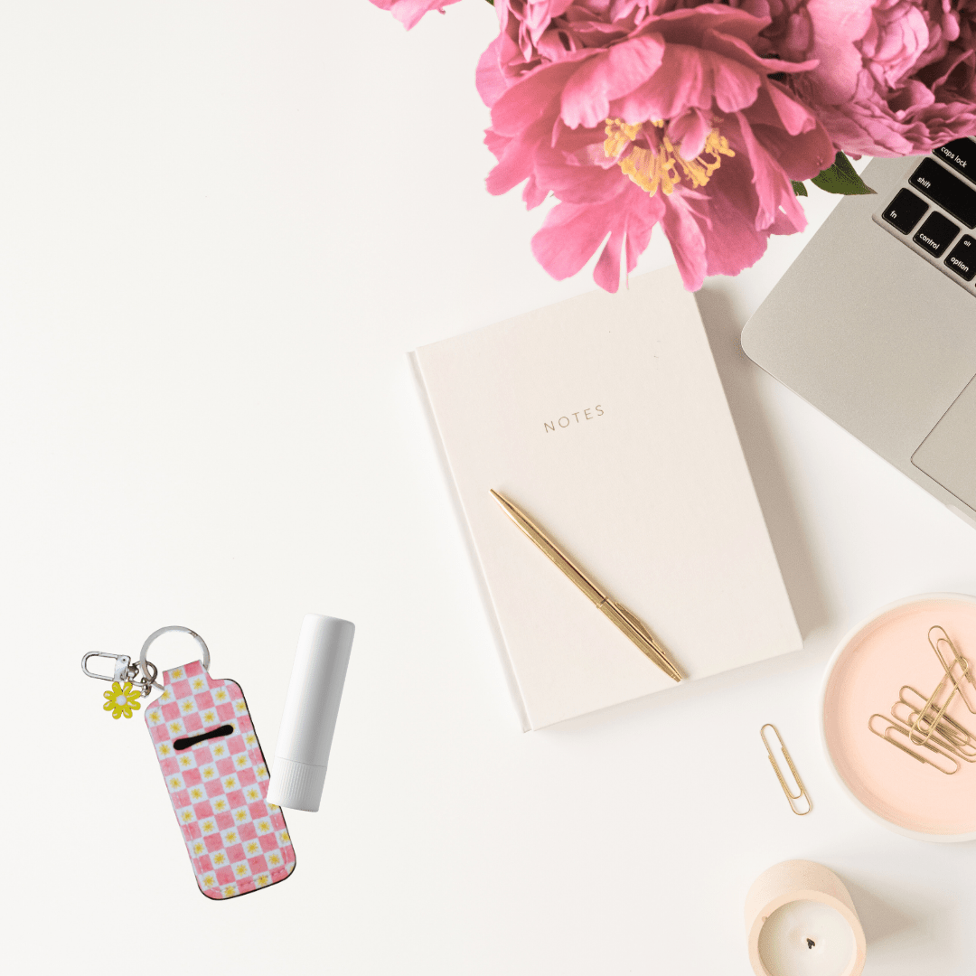 Pink Checkered & Yellow Flower Lip Balm Purse Charm – Cute Holder - Splash of Charm