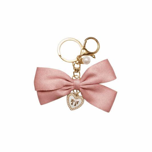 Pink Coquette Bow Purse Charm with Heart Pendant | Soft Life Accessory - Splash of Charm