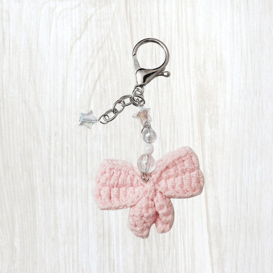 🎀 Pink Crochet Bow Purse Charm | Coquette Binder & Bag Accessory - Splash of Charm