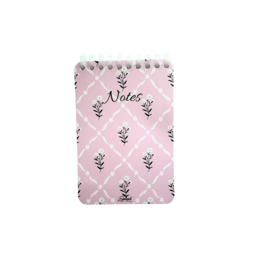 Pink Floral Notes Notepad – 4x6 Spiral Notebook, Soft Life Stationery, Cute Desk Notepad, Giftable Mini Journal