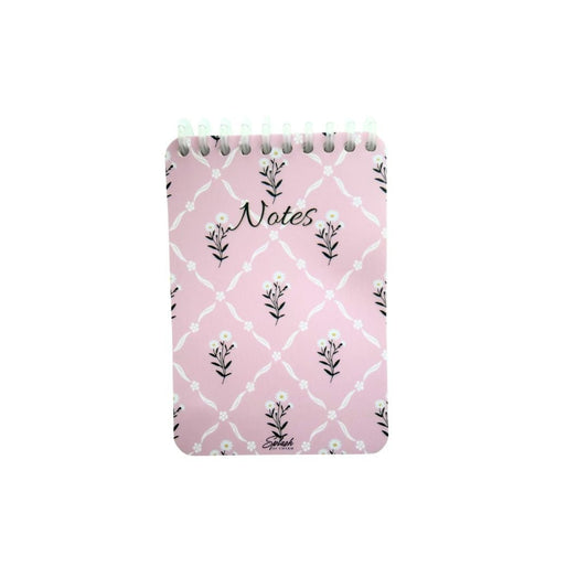 Pink Floral Notes Notepad – 4x6 Spiral Notebook, Soft Life Stationery, Cute Desk Notepad, Giftable Mini Journal