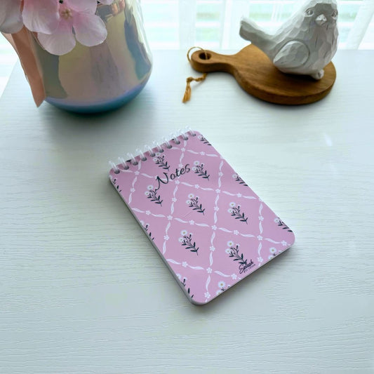 Pink Floral Notes Notepad – 4x6 Spiral Notebook, Soft Life Stationery, Cute Desk Notepad, Giftable Mini Journal