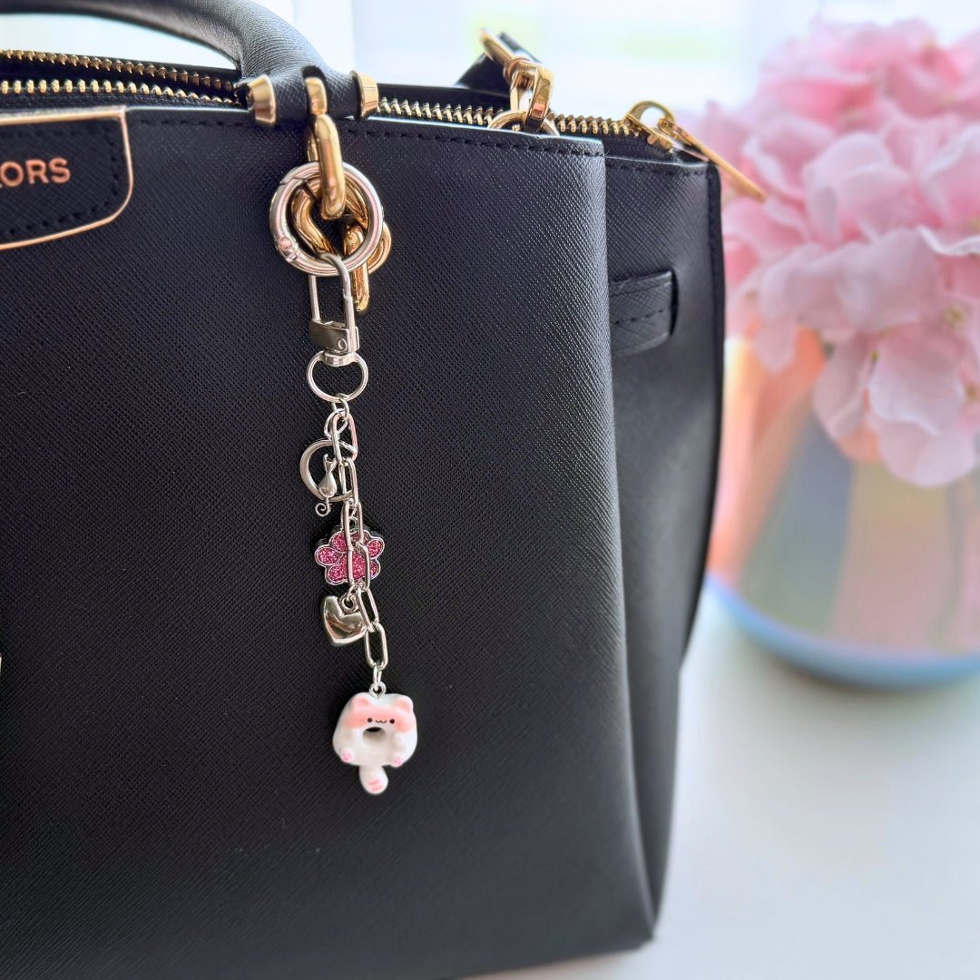 Pink Kitty Donut Purse Charm | Cute Cat Bag Charm - Splash of Charm