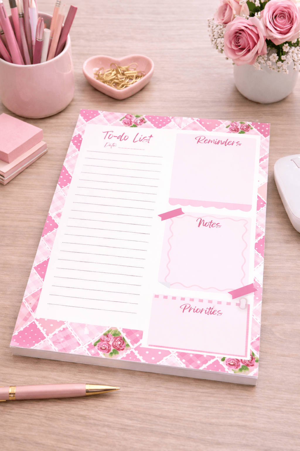 Pink Patchwork To - Do List & Daily Planner Notepad - Splash of Charm