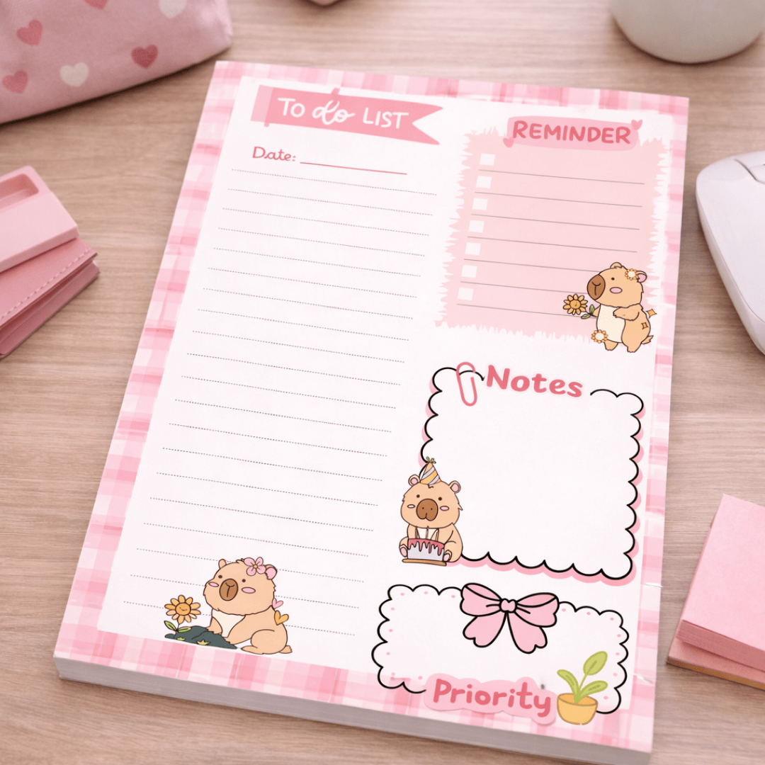 Pink Plaid Capybara Daily Planner Notepad – Cute To - Do List Pad - Splash of Charm