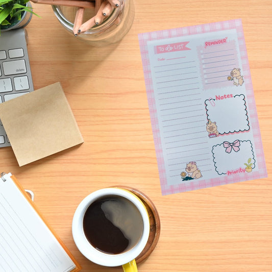 Pink Plaid Capybara Daily Planner Notepad – Cute To - Do List Pad - Splash of Charm