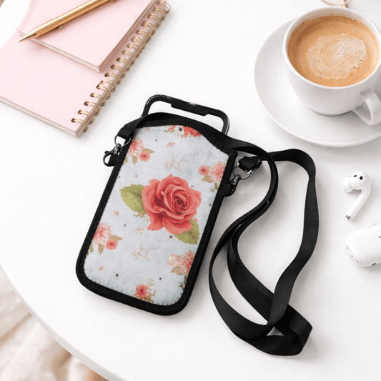 Pink Rose Neoprene Phone Sleeve with Lanyard – Cute Protective Case - Splash of Charm