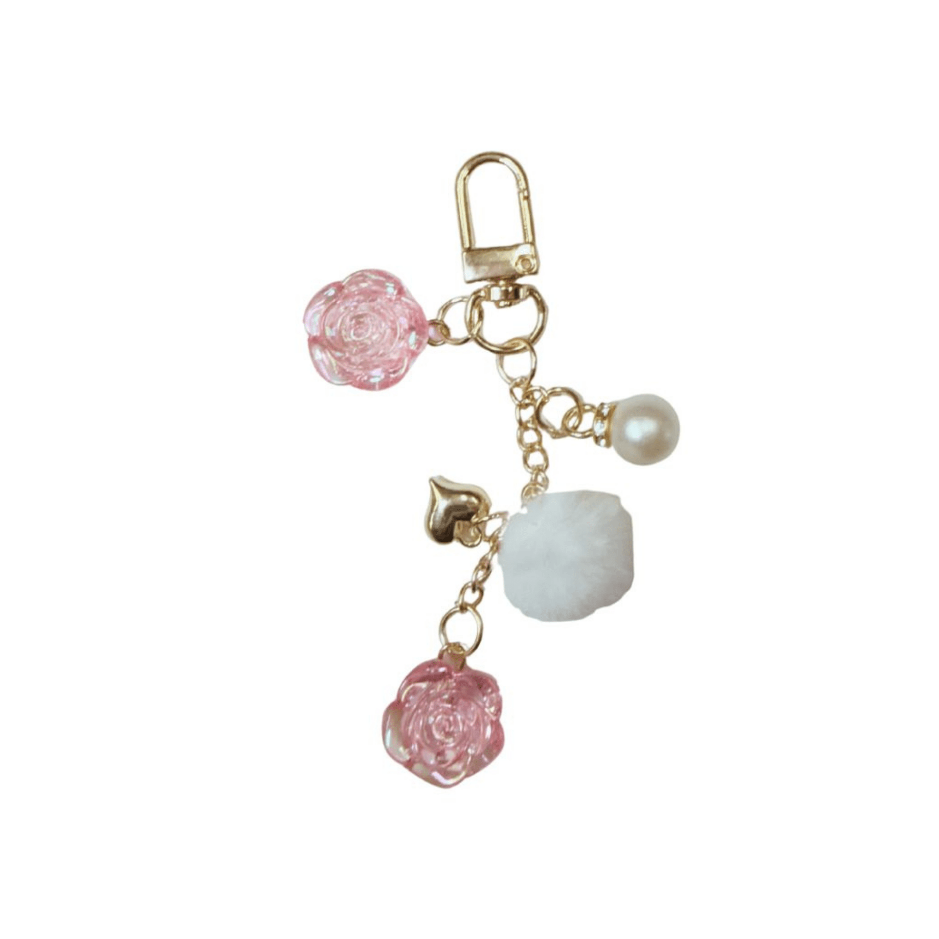 Pink Rose Pom Charm Keychain – Coquette Binder & Purse Accessory - Splash of Charm