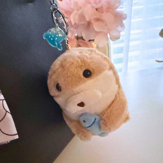 Plush Otter Bag Charm | Cute Sea Otter Purse Charm with Fish - Splash of Charm