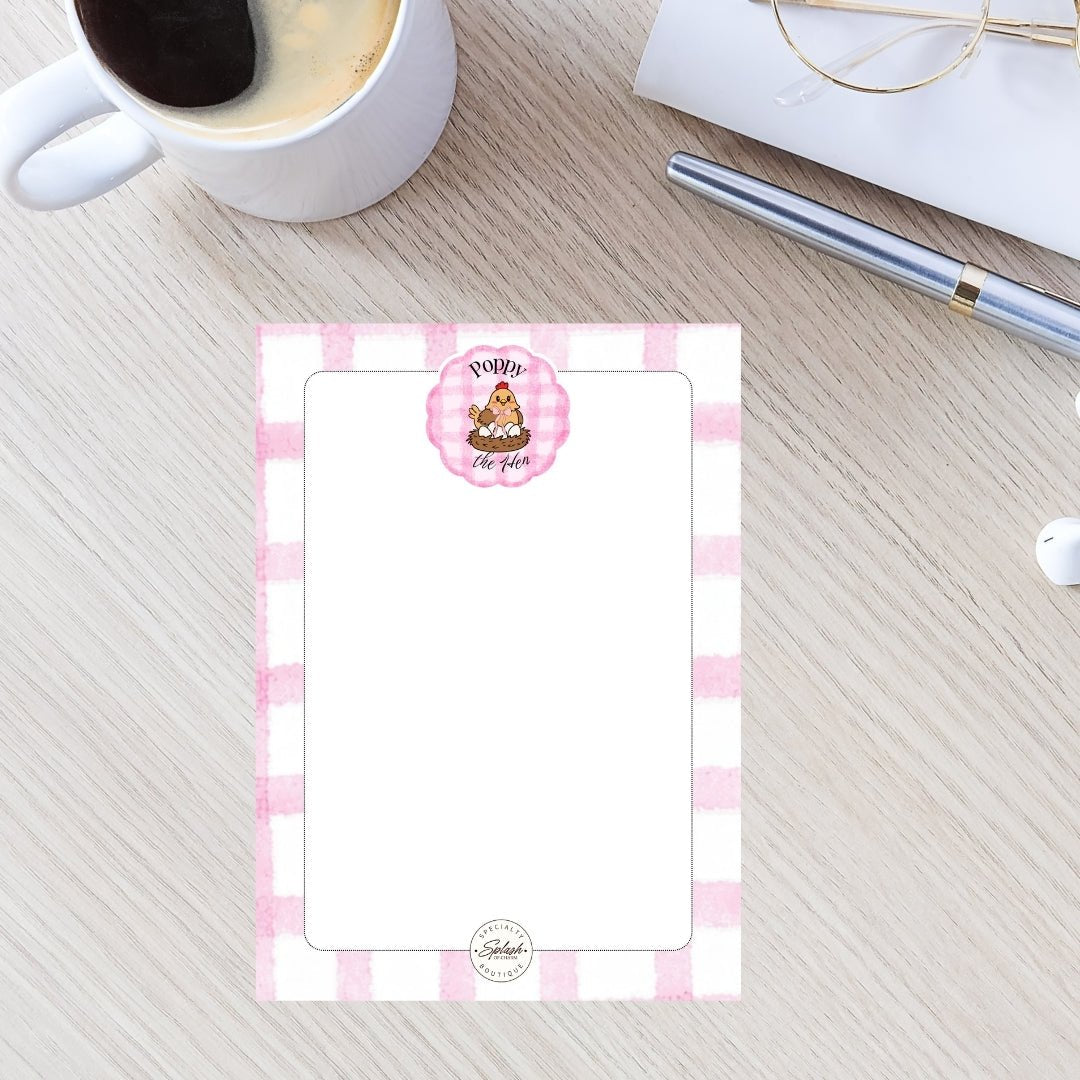 Poppy the Hen Pink Gingham 5x7 Notepad | Cute Hen Memo Pad - Splash of Charm