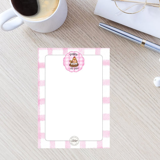 Poppy the Hen Pink Gingham 5x7 Notepad | Cute Hen Memo Pad - Splash of Charm