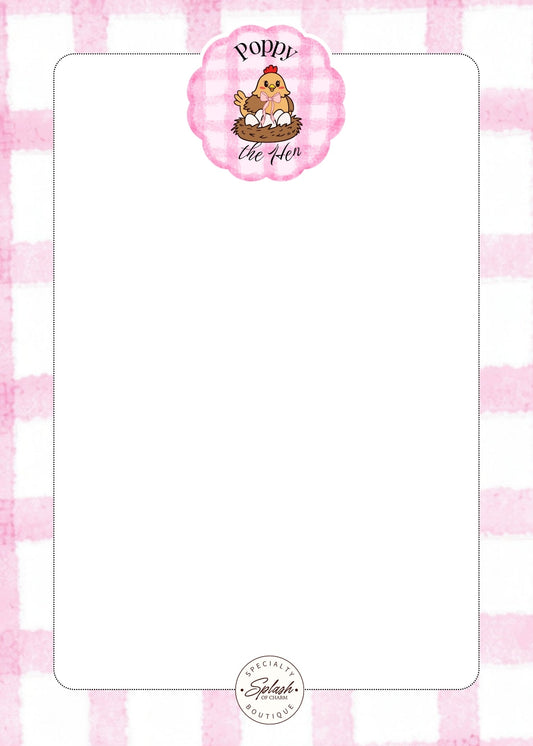 Poppy the Hen Pink Gingham 5x7 Notepad | Cute Hen Memo Pad - Splash of Charm