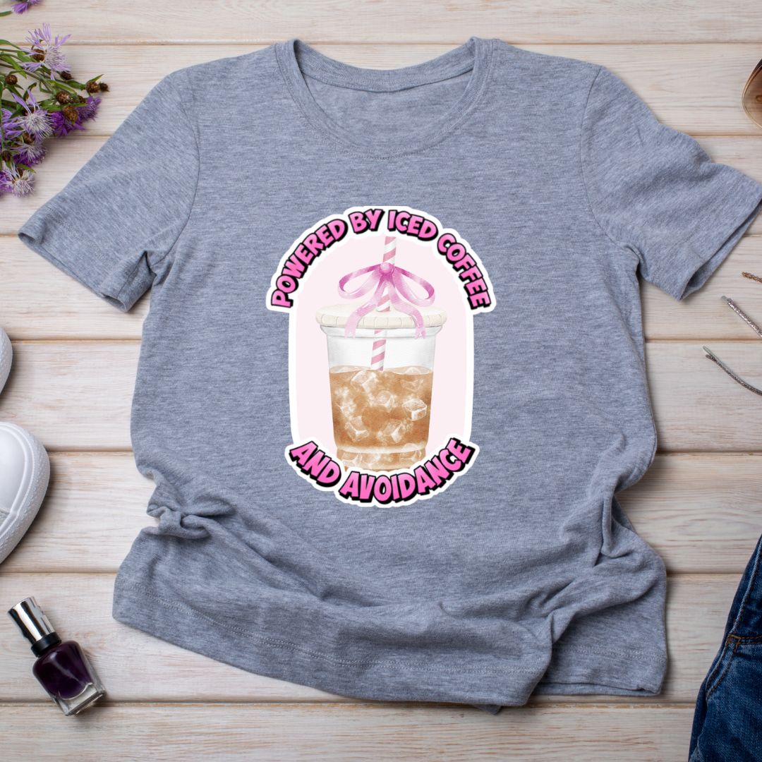 Powered By Iced Coffee And Avoidance Heather Gray Graphic Tee - Splash of Charm