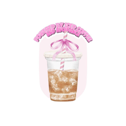 Powered by Iced Coffee and Avoidance Sticker | Cozy Chaos Coffee Sticker - Splash of Charm