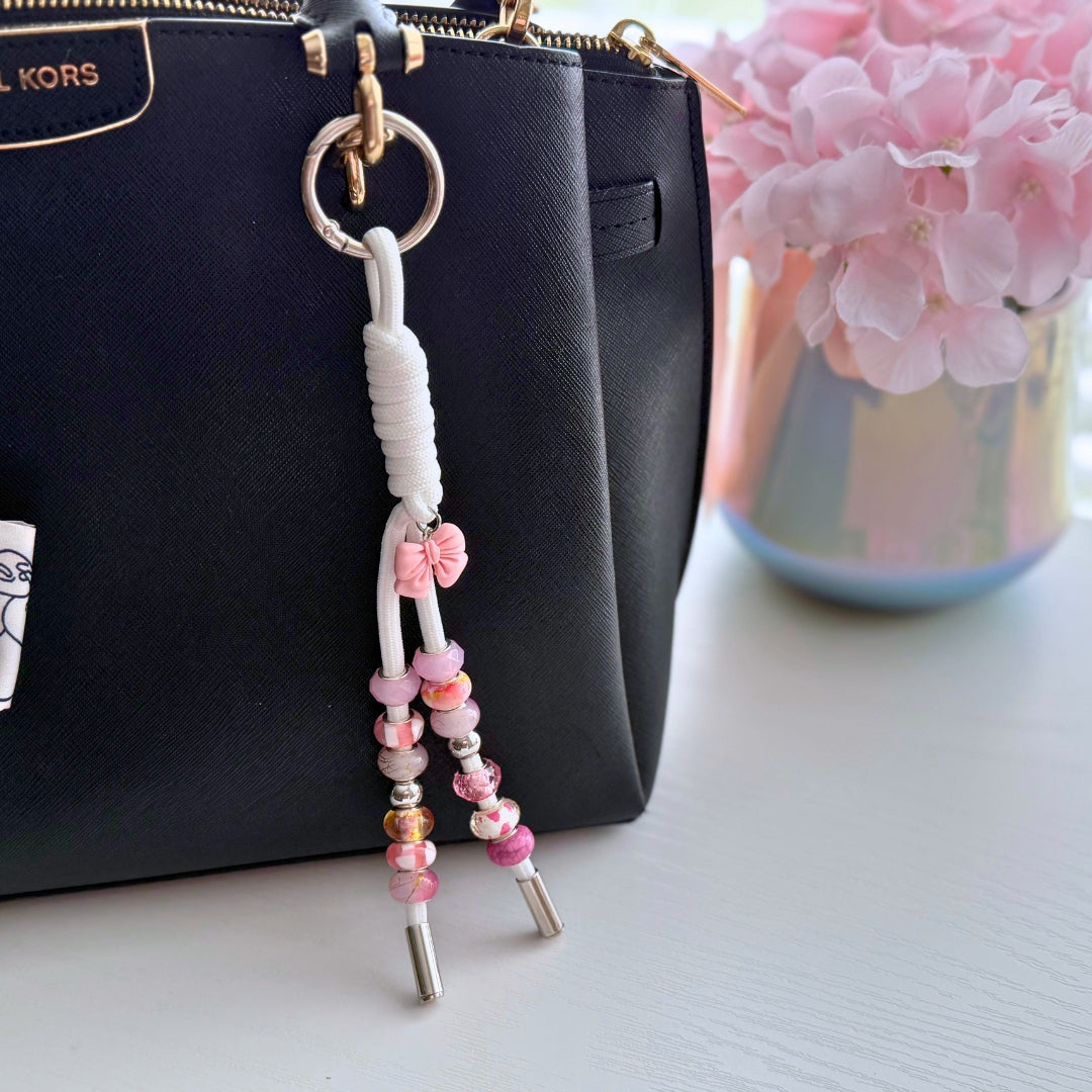Pink Beaded Wristlet Purse Charm | Feminine Bag Charm