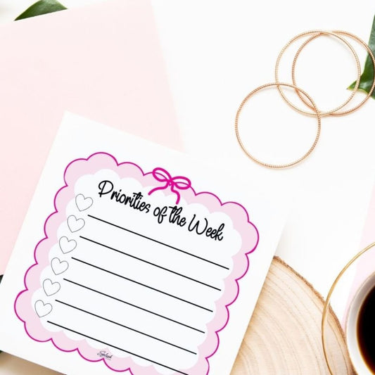 Priorities of the Week Sticky Notepad – 3x3 Pink Coquette Post - It Style Memo Pad (50 Sheets) - Splash of Charm