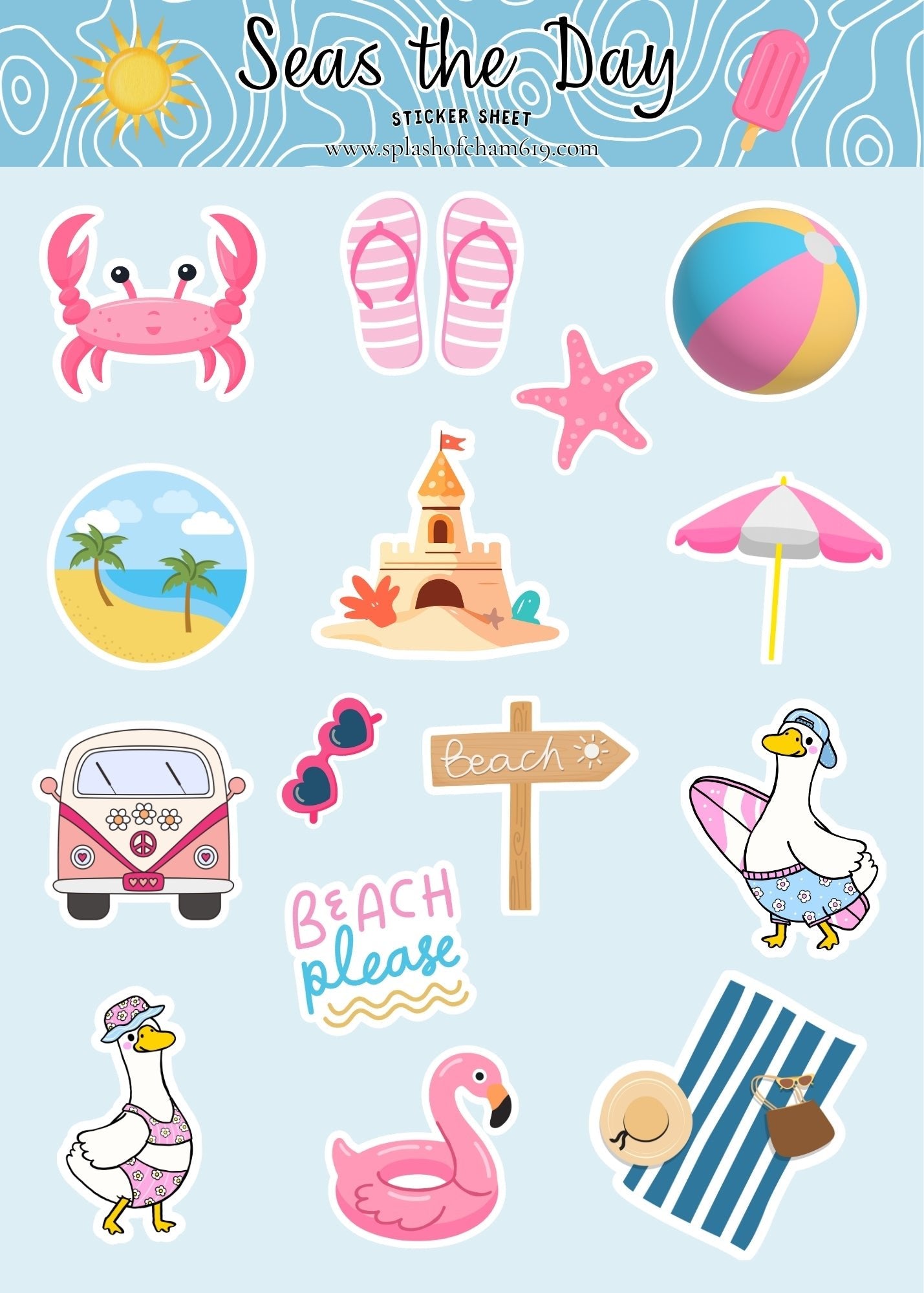 Seas the Day Sticker Sheet | Matte Beach Planner Stickers - Splash of Charm