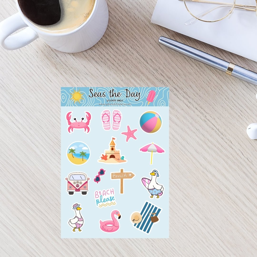Seas the Day Sticker Sheet | Matte Beach Planner Stickers - Splash of Charm