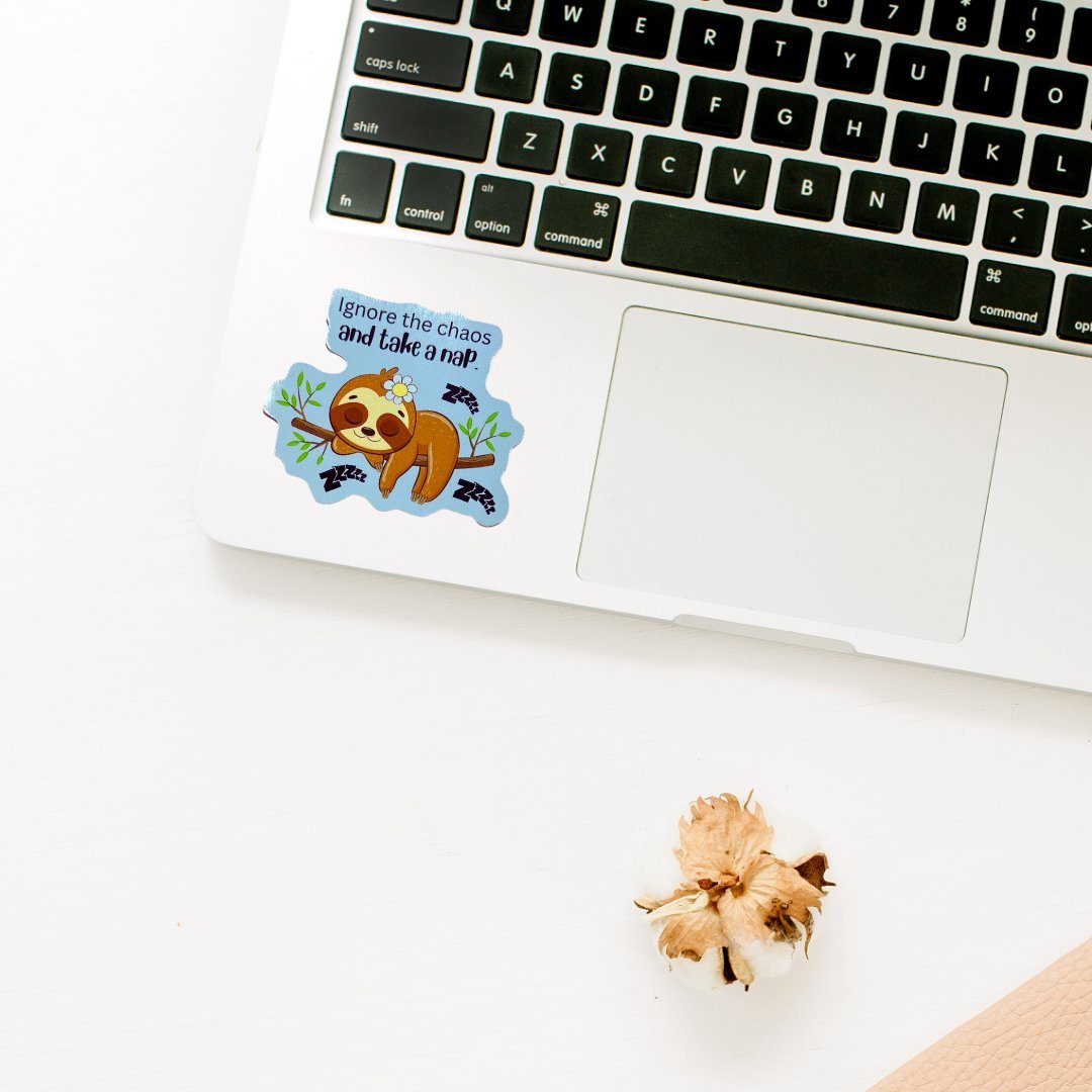 Sleepy the Sloth Ignoring the Chaos by Napping Sticker – Cute Vinyl Decal - Splash of Charm
