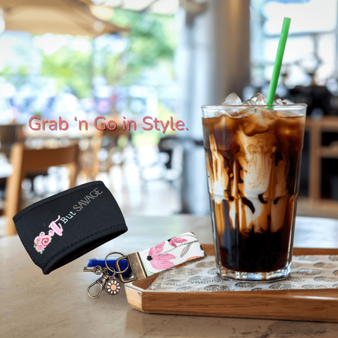 Soft but Savage Coffee Sleeve & Thumblet Keychain Set - Splash of Charm