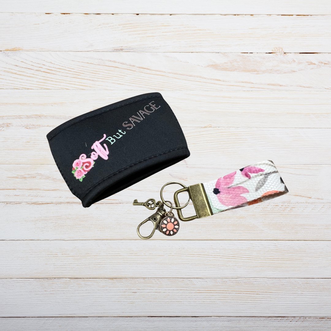 Soft but Savage Coffee Sleeve & Thumblet Keychain Set - Splash of Charm