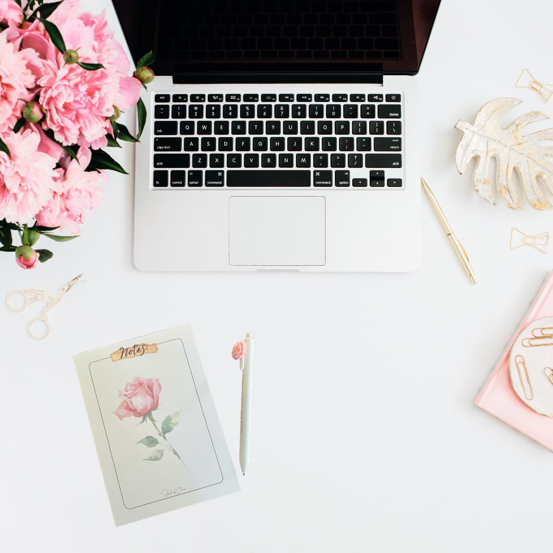 Pink Rose Vintage Notepad – Elegant & Stylish Writing Pad for Notes & Lists - Splash of Charm