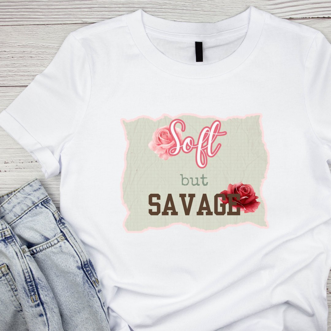 Soft but Savage Pink and Red Roses T-Shirt – Bold Floral Graphic Tee - Splash of Charm