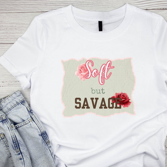 Soft but Savage Pink and Red Roses T-Shirt – Bold Floral Graphic Tee - Splash of Charm