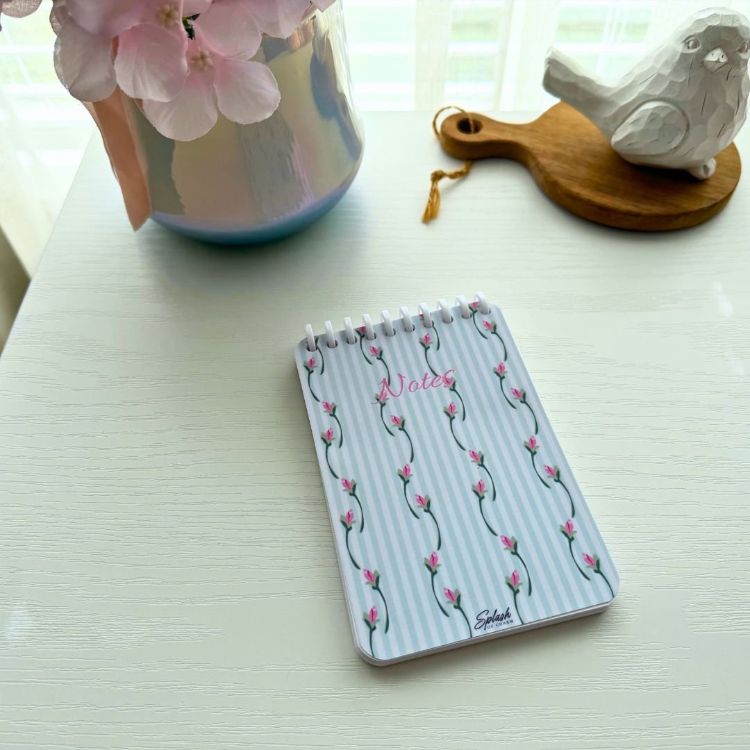 Soft Green Floral Notes Notepad – 4x6 Spiral Notebook, Minimal Botanical Stationery, Soft Life Desk Notepad