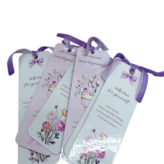 Soft Life Ribbon Bookmark | Laminated Floral Bookmark with Charm (2x6) - Splash of Charm